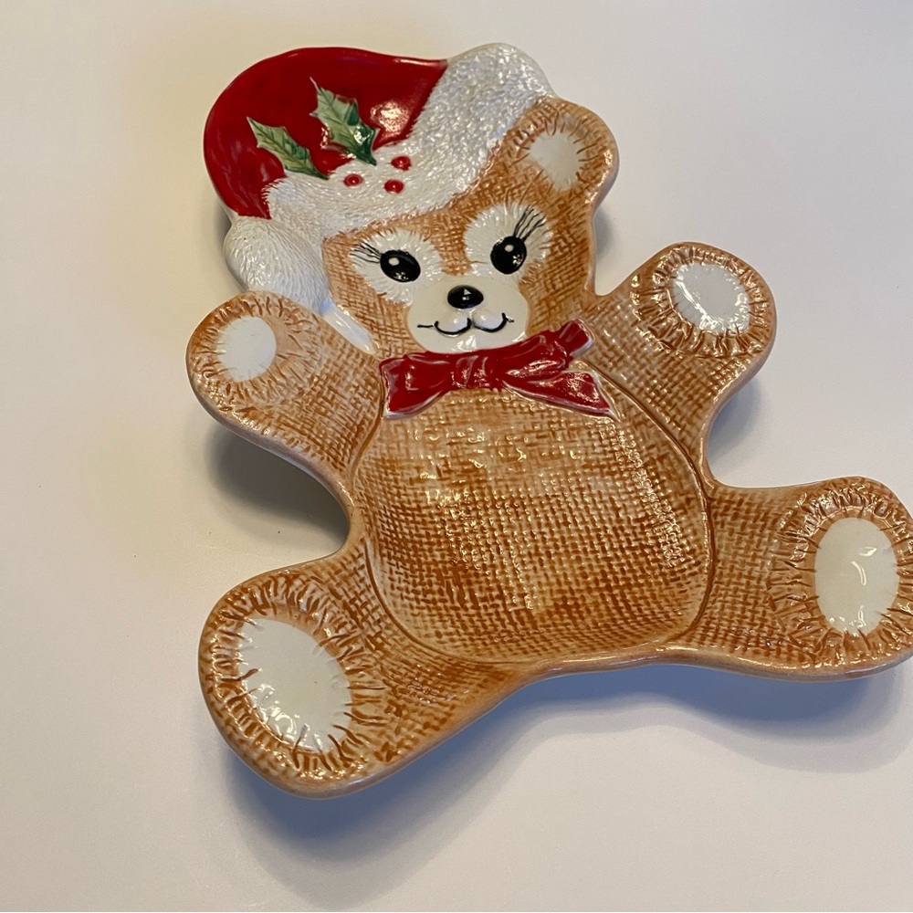 Christmas Teddy Bear Platter, Ceramiche Leonardo hand painted Italian pottery